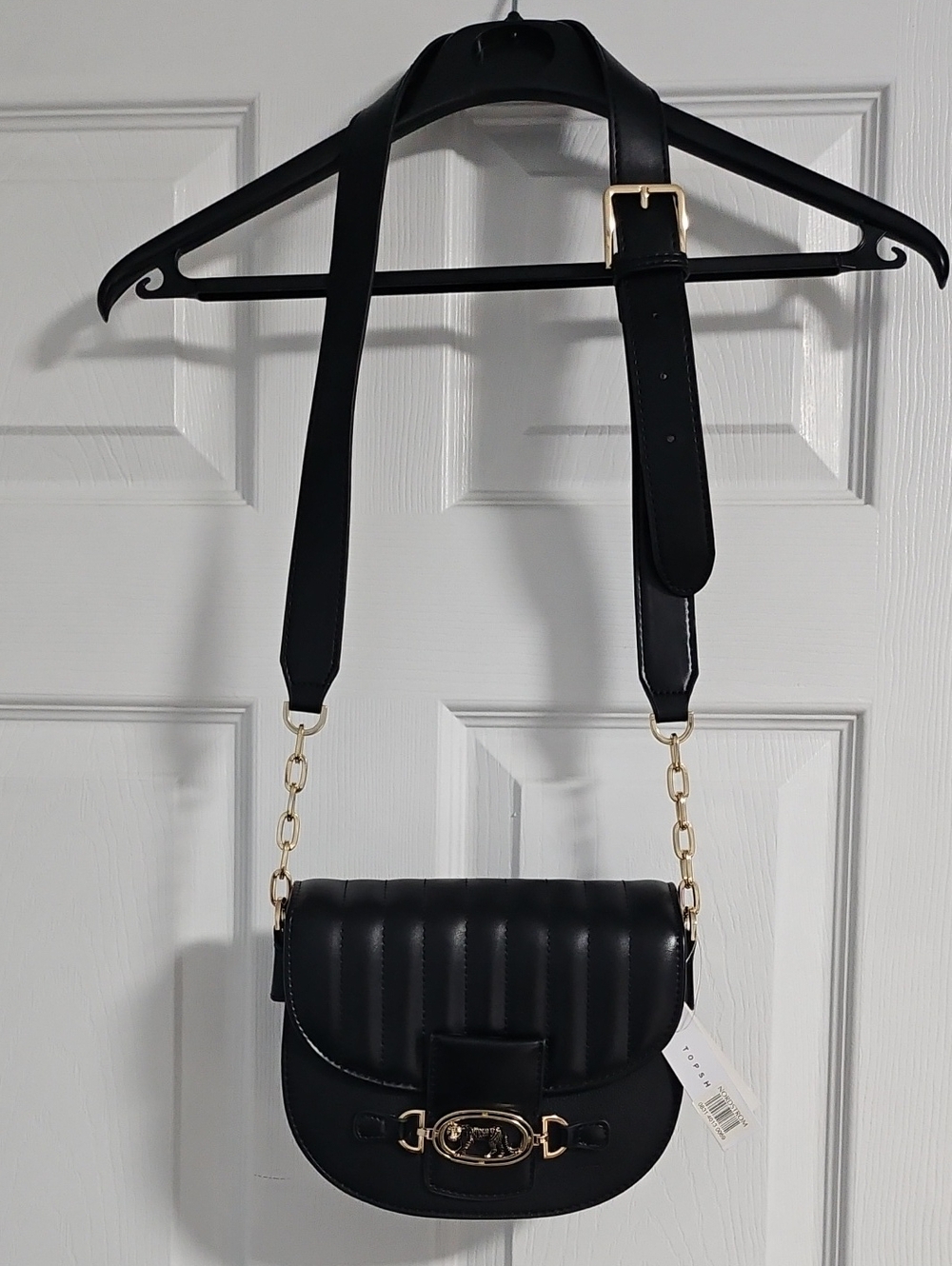 Topshop Black Quilted Crossbody with Gold Chain Strap